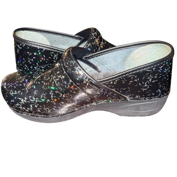 Dansko XP 2.0 Patent Leather Silver Flecks Black Clog Women's EUR 39 US 8.5-9 - Picture 2 of 6